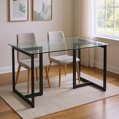 47" Clear And Black Glass And Metal Dining Table