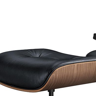 27" Black and Light Brown Tufted Genuine Leather Swivel Lounge Chair With Ottoman