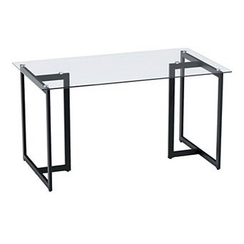 55" Clear And Black Glass And Metal Dining Table