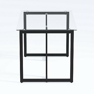 55" Clear And Black Glass And Metal Dining Table