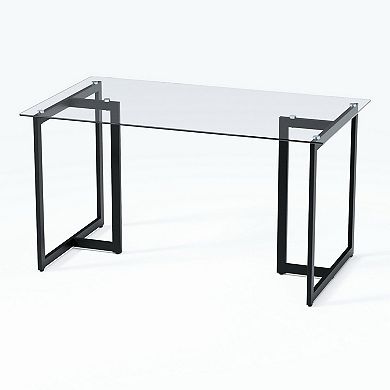 55" Clear And Black Glass And Metal Dining Table