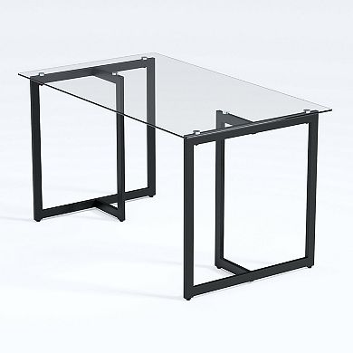 55" Clear And Black Glass And Metal Dining Table
