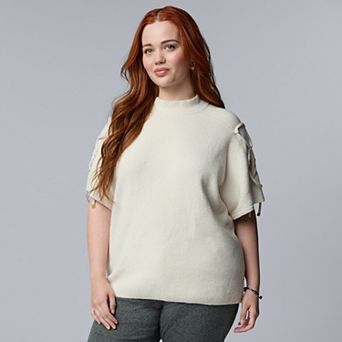 Plus Size Simply Vera Vera Wang Lace Up Short Sleeve Sweater