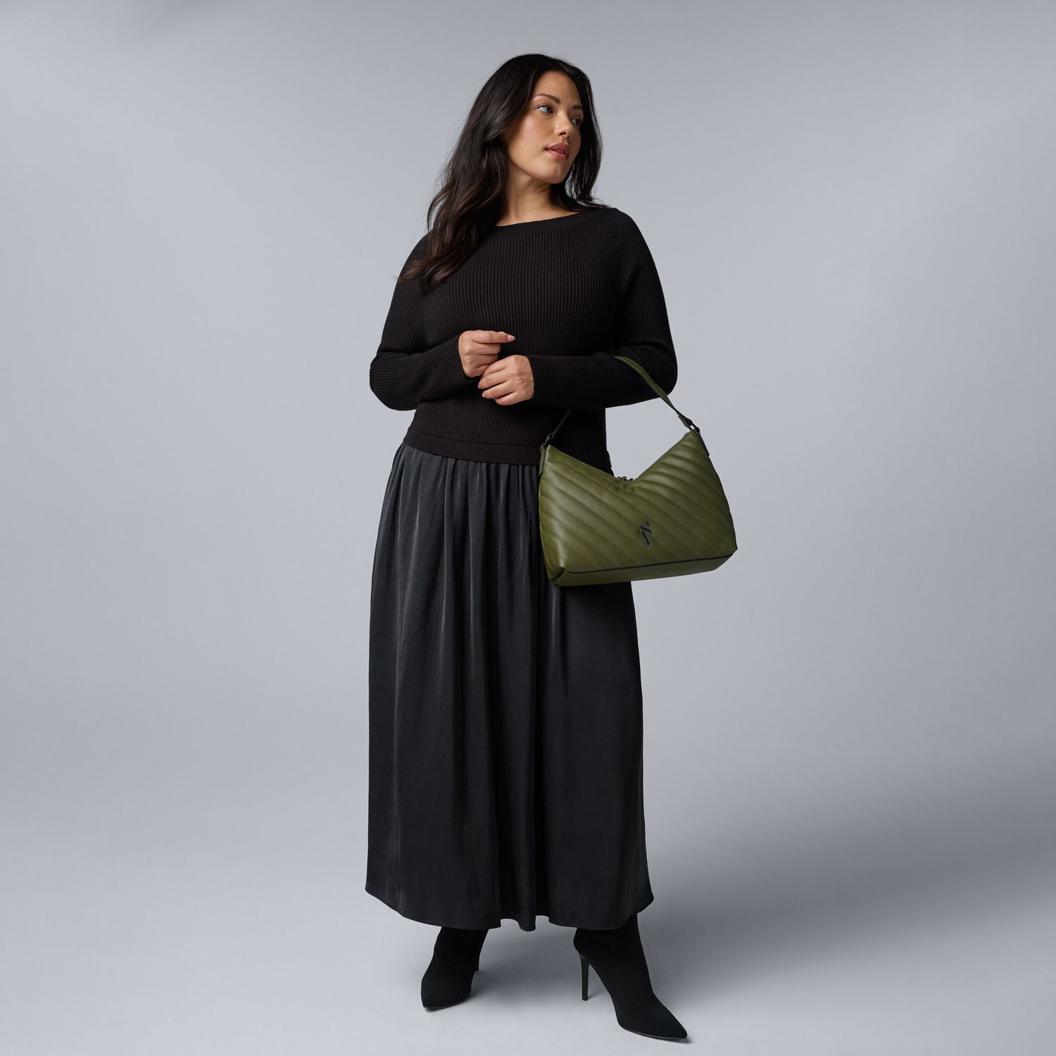 Женские платья Plus Size Simply Vera Vera Wang Mixed Media Sweater Dress, цвет: Чёрный