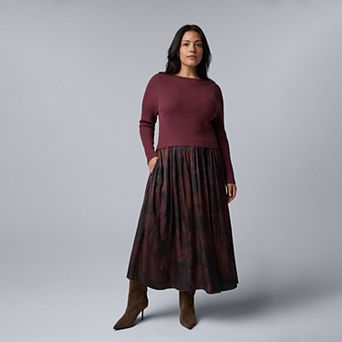 Plus Size Simply Vera Vera Wang Mixed Media Sweater Dress
