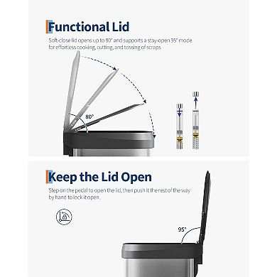 Metal Trash Can with Lid, Large Kitchen Trash Can Kitchen Trash Can with Lining Rim