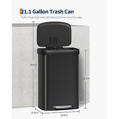 Metal Trash Can with Lid, Large Kitchen Trash Can Kitchen Trash Can with Lining Rim