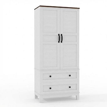 65" Tall Storage Cabinet with 2 DIY Adjustable Shelves, Wooden Pantry w/ 2 Doors & 2 Drawers