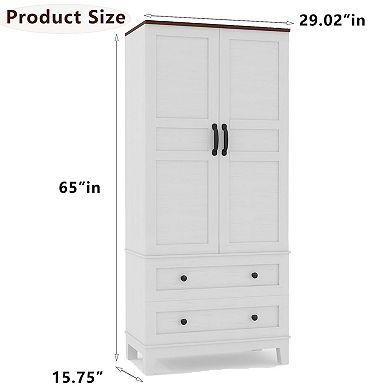 65" Tall Storage Cabinet with 2 DIY Adjustable Shelves, Wooden Pantry w/ 2 Doors & 2 Drawers
