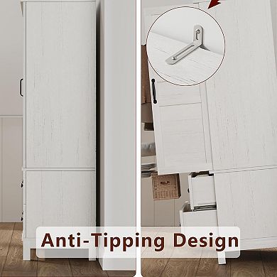 65" Tall Storage Cabinet with 2 DIY Adjustable Shelves, Wooden Pantry w/ 2 Doors & 2 Drawers