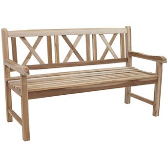 Sunnydaze 2-Person Wooden Teak Patio Garden Bench with Backrest