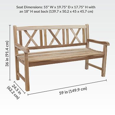 Sunnydaze 2-Person Wooden Teak Patio Garden Bench with Backrest
