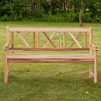 Sunnydaze 2-Person Wooden Teak Patio Garden Bench with Backrest