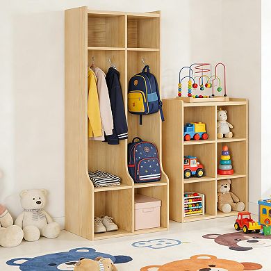 Coat Locker with 2 Sections, 4 Storage Cubbies and 4 Hooks, Durable Organizer for Home, Study Room