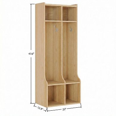 Coat Locker with 2 Sections, 4 Storage Cubbies and 4 Hooks, Durable Organizer for Home, Study Room