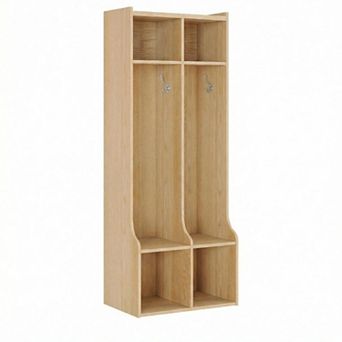 Coat Locker with 2 Sections, 4 Storage Cubbies and 4 Hooks, Durable Organizer for Home, Study Room