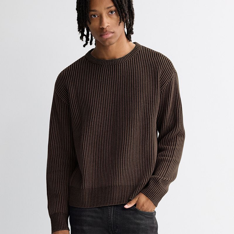 Men's Retrofit Relaxed Shaker Stitch Crew Sweater, Size: Large, Brown