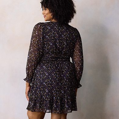 Plus Size LC Lauren Conrad Long Sleeve Fit & Flare Mini Dress