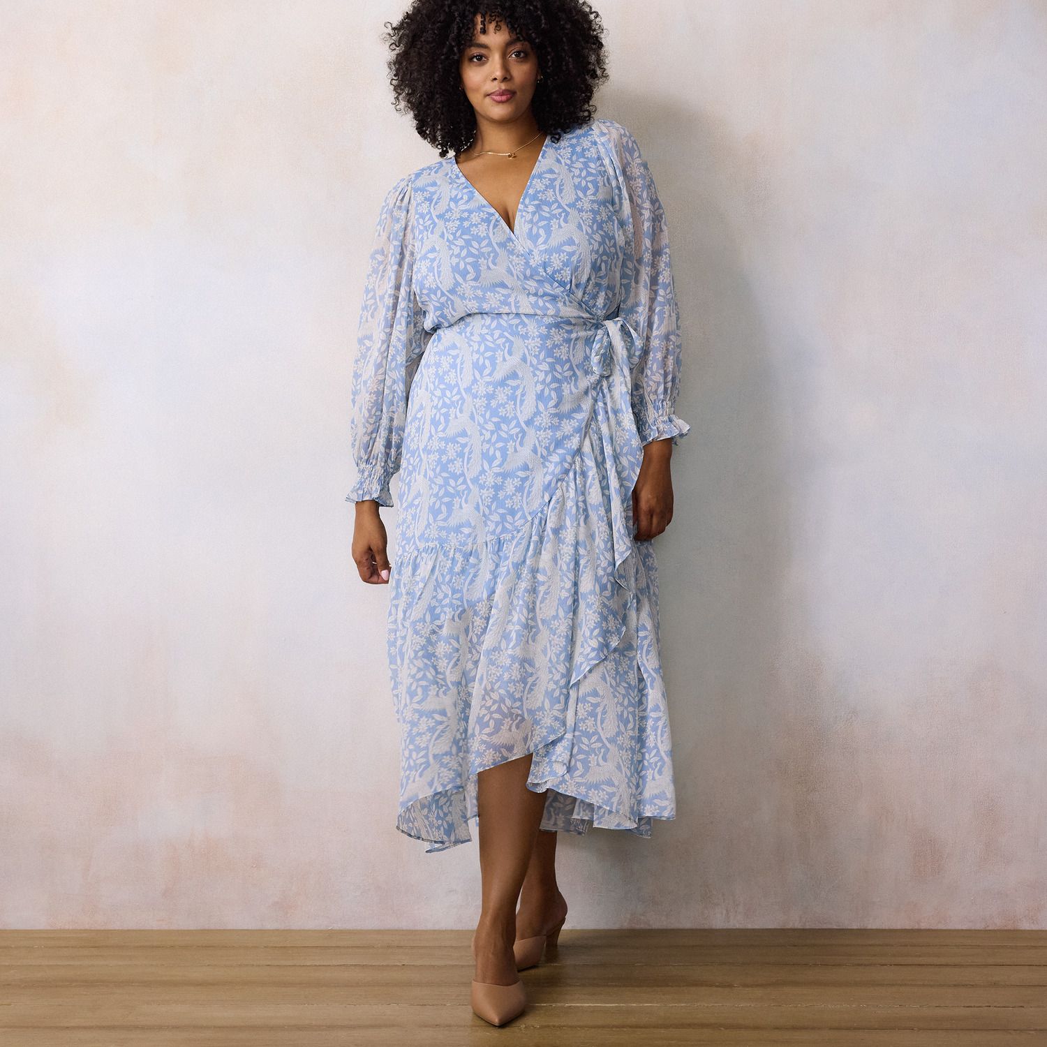 Женские платья Plus Size LC Lauren Conrad Long Sleeve Wrap Maxi, цвет: Синий
