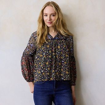 Women's LC Lauren Conrad Balloon Sleeve V-Neck Blouse