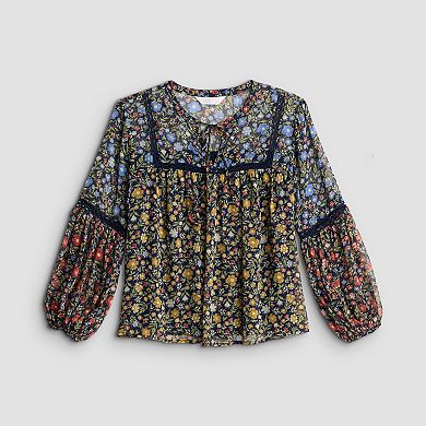 Petite LC Lauren Conrad Balloon Sleeve V-Neck Blouse