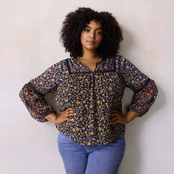 Plus Size LC Lauren Conrad Balloon Sleeve V-Neck Blouse