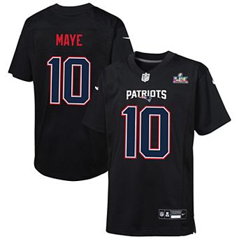 Youth Nike Drake Maye Black New England Patriots Super Bowl LX Patch Carbon Fashion Game Jersey