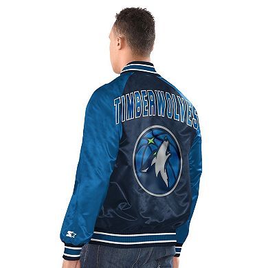 Men's Starter Navy/Blue Minnesota Timberwolves Inductee Full-Snap Varsity Jacket