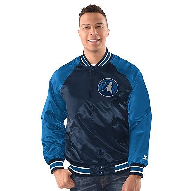 Men's Starter Navy/Blue Minnesota Timberwolves Inductee Full-Snap Varsity Jacket