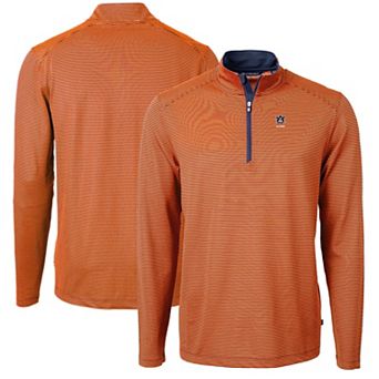 Men's Cutter & Buck Orange Auburn Tigers Alumni Logo DryTec Virtue Eco Pique Micro Stripe Recycled Quarter-Zip Pullover Top