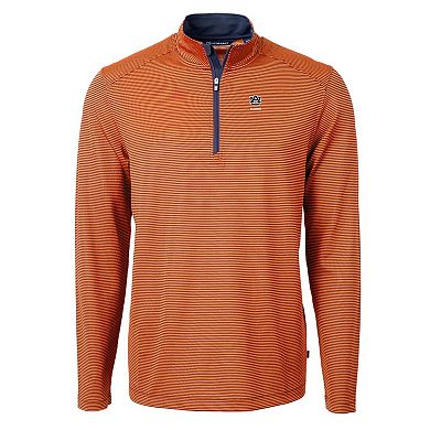 Men's Cutter & Buck Orange Auburn Tigers Alumni Logo DryTec Virtue Eco Pique Micro Stripe Recycled Quarter-Zip Pullover Top