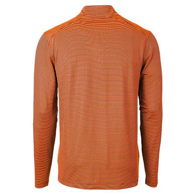 Men's Cutter & Buck Orange Auburn Tigers Alumni Logo DryTec Virtue Eco Pique Micro Stripe Recycled Quarter-Zip Pullover Top