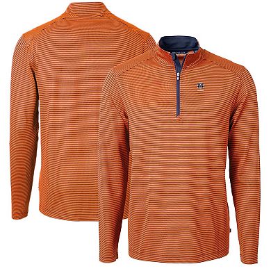 Men's Cutter & Buck Orange Auburn Tigers Alumni Logo DryTec Virtue Eco Pique Micro Stripe Recycled Quarter-Zip Pullover Top