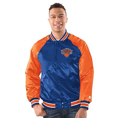 Men's Starter Blue/Orange New York Knicks Inductee Full-Snap Varsity Jacket