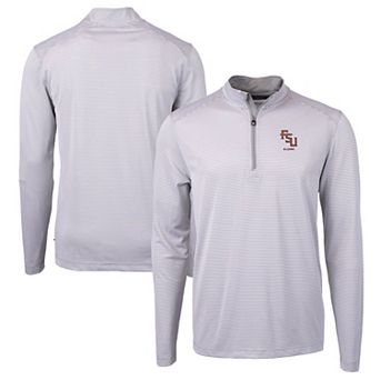 Men's Cutter & Buck Gray Florida State Seminoles Alumni Logo DryTec Virtue Eco Pique Micro Stripe Recycled Quarter-Zip Pullover Top