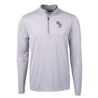 Men's Cutter & Buck Gray Florida State Seminoles Alumni Logo DryTec Virtue Eco Pique Micro Stripe Recycled Quarter-Zip Pullover Top
