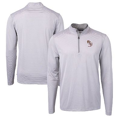 Men's Cutter & Buck Gray Florida State Seminoles Alumni Logo DryTec Virtue Eco Pique Micro Stripe Recycled Quarter-Zip Pullover Top