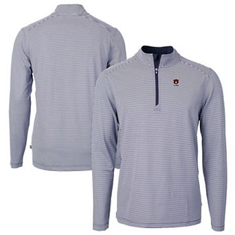 Men's Cutter & Buck Navy Auburn Tigers Alumni Logo DryTec Virtue Eco Pique Micro Stripe Recycled Quarter-Zip Pullover Top