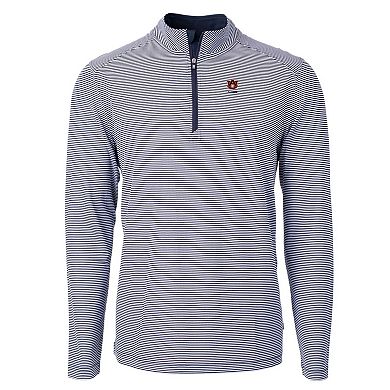 Men's Cutter & Buck Navy Auburn Tigers Alumni Logo DryTec Virtue Eco Pique Micro Stripe Recycled Quarter-Zip Pullover Top