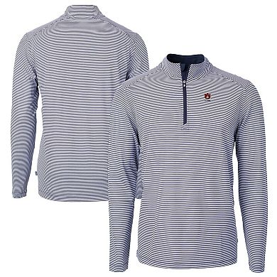 Men's Cutter & Buck Navy Auburn Tigers Alumni Logo DryTec Virtue Eco Pique Micro Stripe Recycled Quarter-Zip Pullover Top