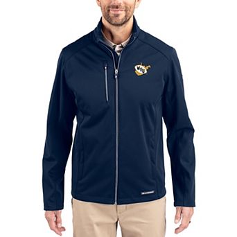 Men's Cutter & Buck Navy West Virginia Mountaineers Evoke Eco Softshell Recycled Full-Zip Jacket