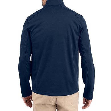 Men's Cutter & Buck Navy West Virginia Mountaineers Evoke Eco Softshell Recycled Full-Zip Jacket