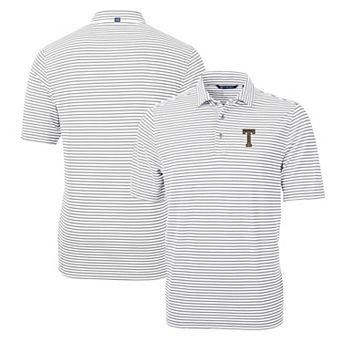 Men's Cutter & Buck Gray Georgia Tech Yellow Jackets Throwback Logo Virtue Eco Pique Stripe Recycled Polo