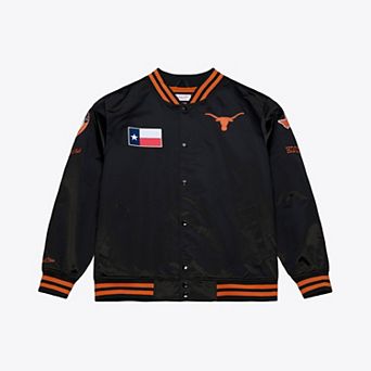Men's Mitchell & Ness Black Texas Longhorns Double Clutch Lightweight Satin Full-Snap Jacket