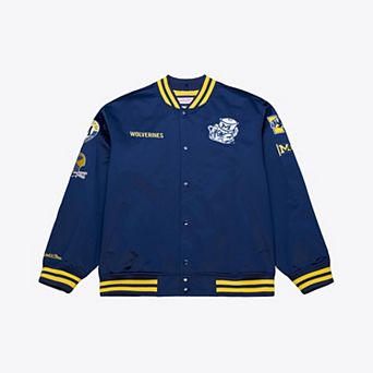 Men's Mitchell & Ness Navy Michigan Wolverines Double Clutch Lightweight Satin Full-Snap Jacket