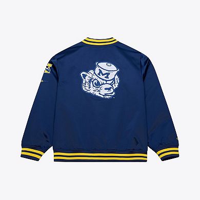 Men's Mitchell & Ness Navy Michigan Wolverines Double Clutch Lightweight Satin Full-Snap Jacket