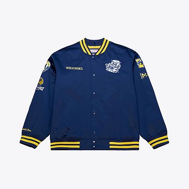 Men's Mitchell & Ness Navy Michigan Wolverines Double Clutch Lightweight Satin Full-Snap Jacket