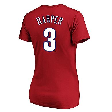 Women's Profile Bryce Harper Red Philadelphia Phillies Plus Size Name & Number V-Neck T-Shirt