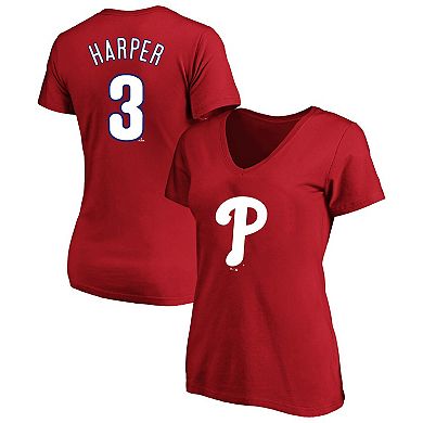 Women's Profile Bryce Harper Red Philadelphia Phillies Plus Size Name & Number V-Neck T-Shirt