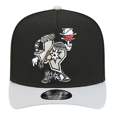 Men's New Era Black San Antonio Spurs Injection Cartoon Logo A-Frame 9FIFTY Adjustable Hat